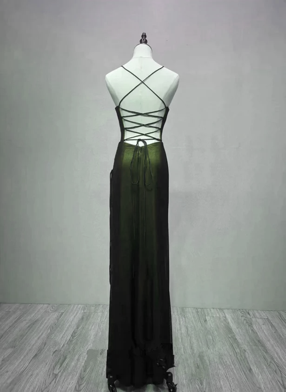 Unique Black and Green Straps Long Evening Dress, Black and Green Prom Dress Party Dress