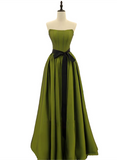 Green Satin Simple Long Formal Dress, A-line Green Long Evening Dress Prom Dress