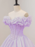 Lovely Off Shoulder Sweetheart Lavender Long Party Dress, Ball Gown Sweet 16 Dress