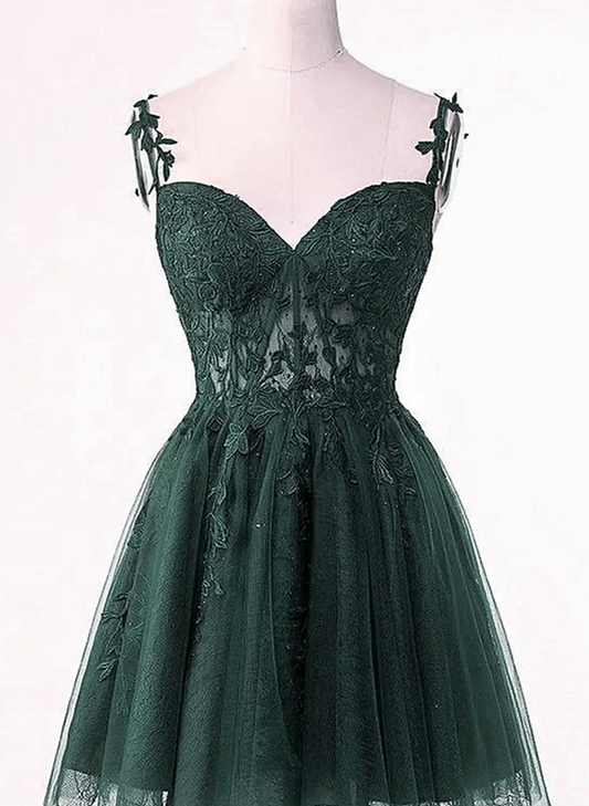 Green Tulle Short Party Dress Homecoming Dress, Green Tulle with Lace Prom Dress