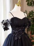 Navy Blue Knee Length Sweetheart Flowers Party Dress, Navy Blue Homecoming Dress
