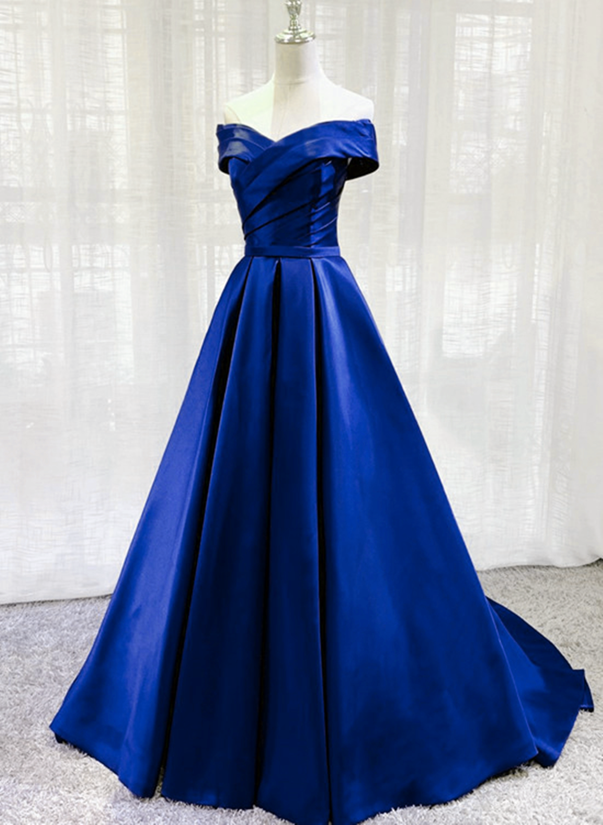 Royal Blue Satin A-line Long Party Dress, Simple Long Prom Dress Evening Dress