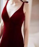 Wine Red Velvet Long Formal Dress, Wine Red Velvet Mermaid Party Dress Prom Dress