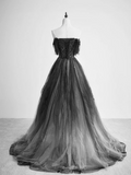 Black Tulle Off Shoulder Tulle Beaded Long Party Dress, Black Tulle Evening Dress Prom Dress