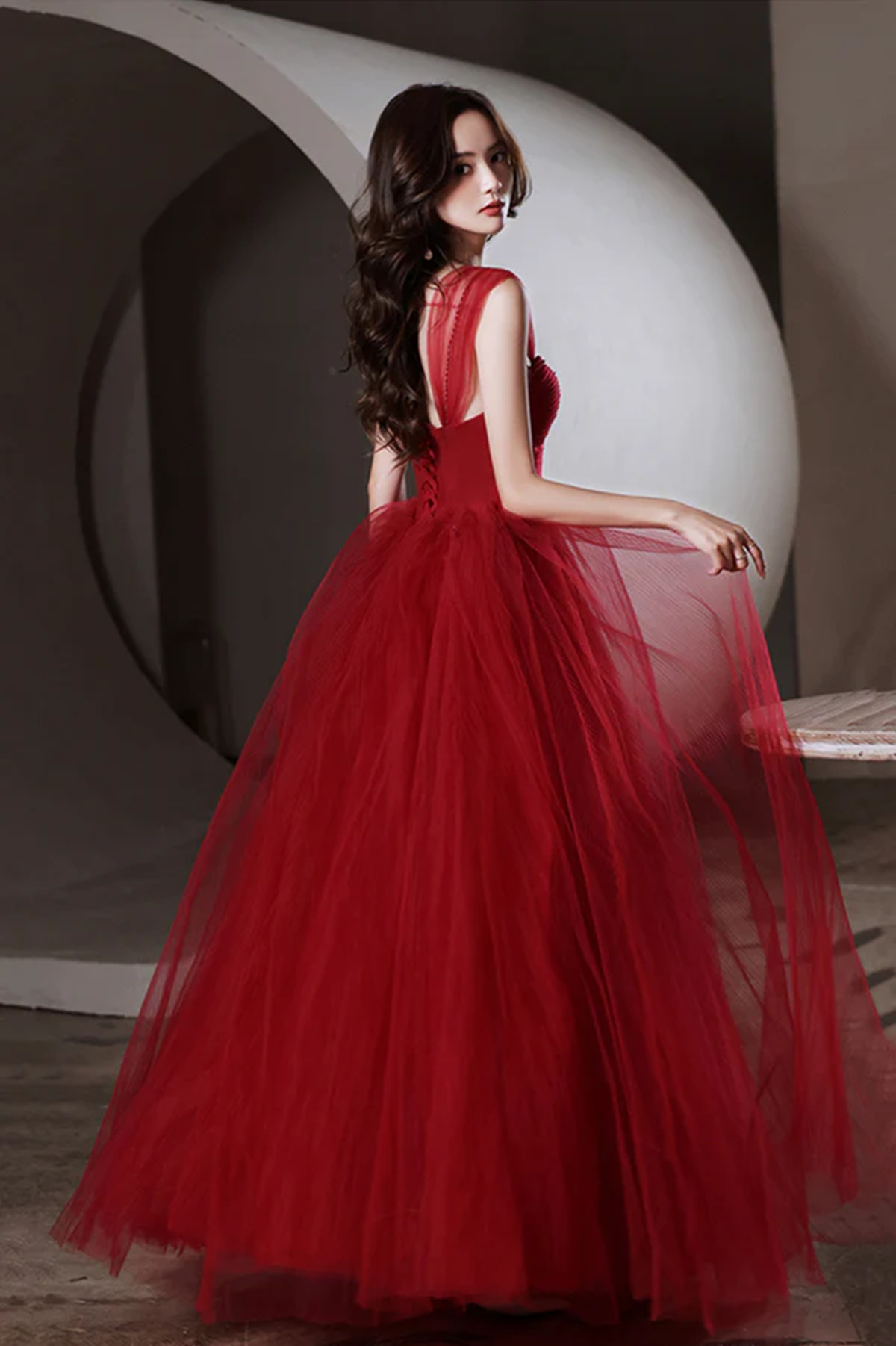 Wine Red Off ShoulderTulle Long A-Line Prom Dress, Wine Red Sweetheart Evening Dress