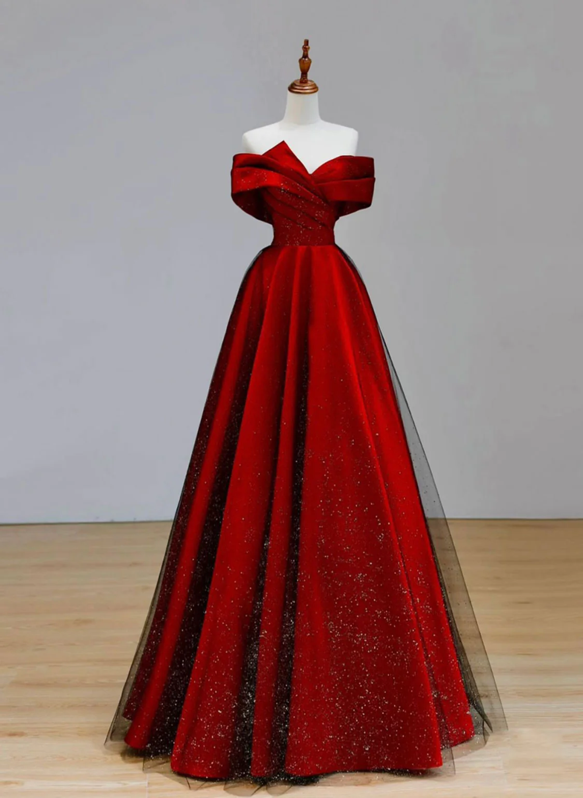 Red and Black Sweetheart Long Party Dress, Red and Black Long Evening
