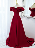 Wine Red Off Shoulder Sweetheart Long Party Dress, Wine Red Prom Dress Evening Dress