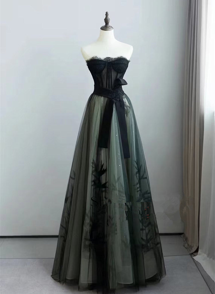 Lovely Green and Black Sweetheart Long Evening Dress, A-line Prom Dres