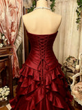 Wine Red Sweetheart Layers Taffeta Floor Length Prom Dress, Wine Red Sweet 16 Formal Dress