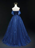 Navy Blue Tulle Sweetheart Long Formal Dress, A-line Navy Blue Evening Dress Prom Dress