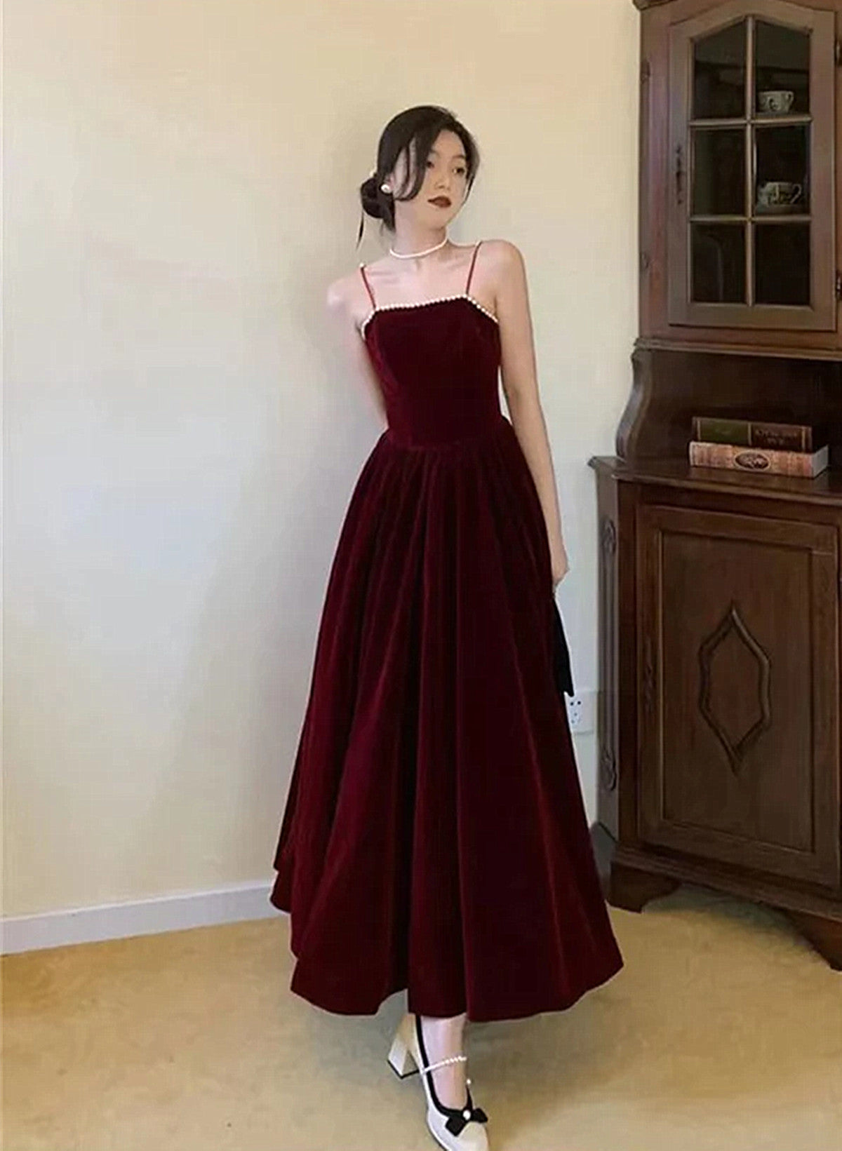 Wine Red Velvet Straps Long Evening Dress, Wine Red Velvet Prom Dress – Formaldressy Wine Red Velvet Straps Long Evening Dress, Wine Red Velvet Prom Dress – Formaldressy