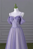 Lovely A-line Light Purple Tulle Beaded Long Party Dress, Light Purple Prom Dress