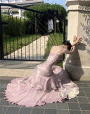 Pink Satin Mermaid Straps Long Formal Dress, Pink Floor Length Prom Dress