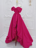 Fuchsia High Low Off Shoulder Party Dress, High Low Prom Dress Formal Dress