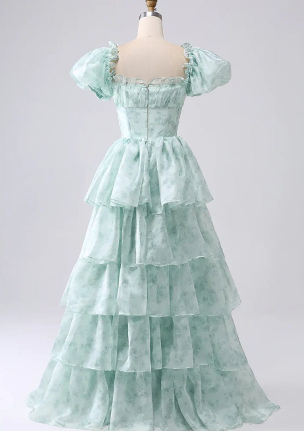 Light Green Scoop Long Party Dress, A-line Green Layers Prom Dress Evening Dress