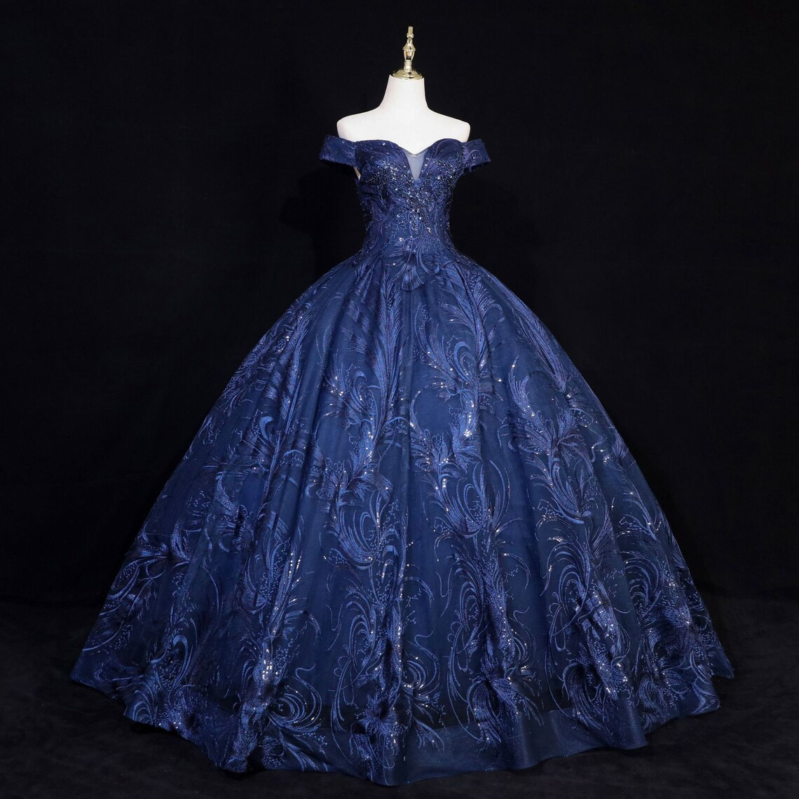 Lovely Navy Blue Floral Tulle Ball Gown Sweet 16 Dress,Navy Blue Off S ...
