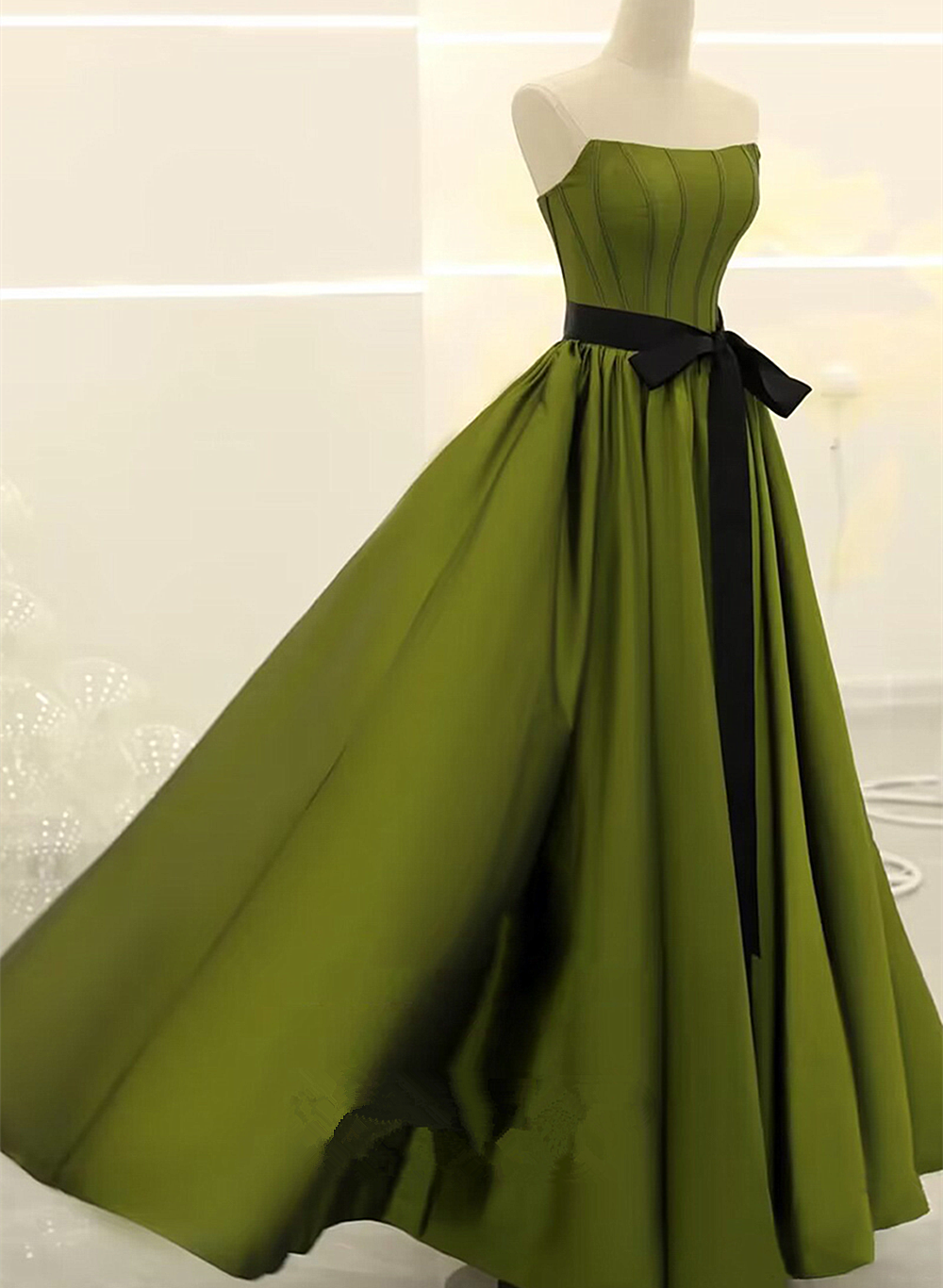 Green Satin Simple Long Formal Dress, A-line Green Long Evening Dress Prom Dress