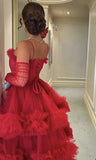 Wine Red Sweetheart Tulle Straps Long Party Dress, Wine Red Tulle A-line Prom Dress Formal Dress