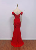 Red Chiffon Mermaid Off Shoulder Wedding Party Dress, Red Long Formal Dress