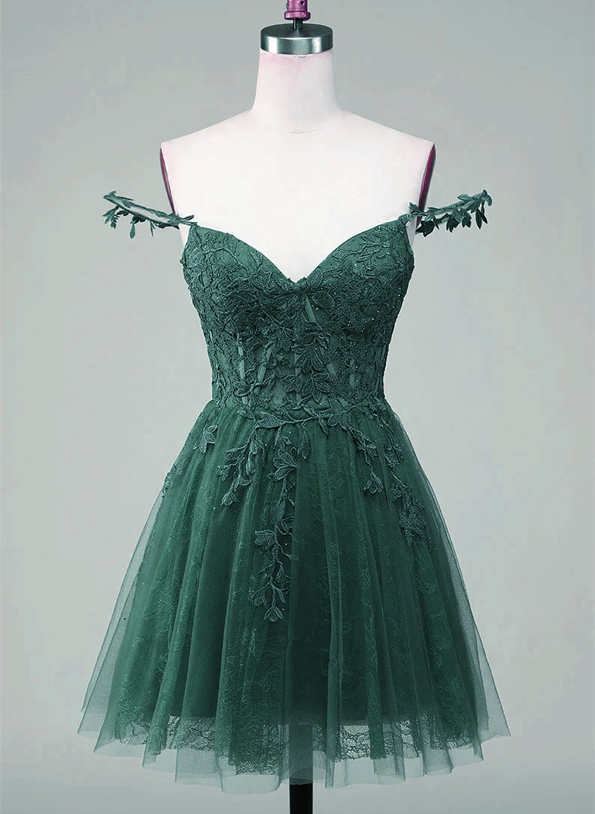 Green Tulle Sweetheart with Lace Applique Party Dress, Green Tulle Homecoming Dress