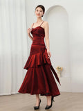 Mermaid Straps Wine Red Long Evening Dress Formal Dress, Wine Red Satin Prom Dress