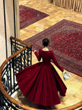 Wine Red Long Sleeves Velvet Floor Length Party Dress, Wine Red Velvet Long Prom Dress