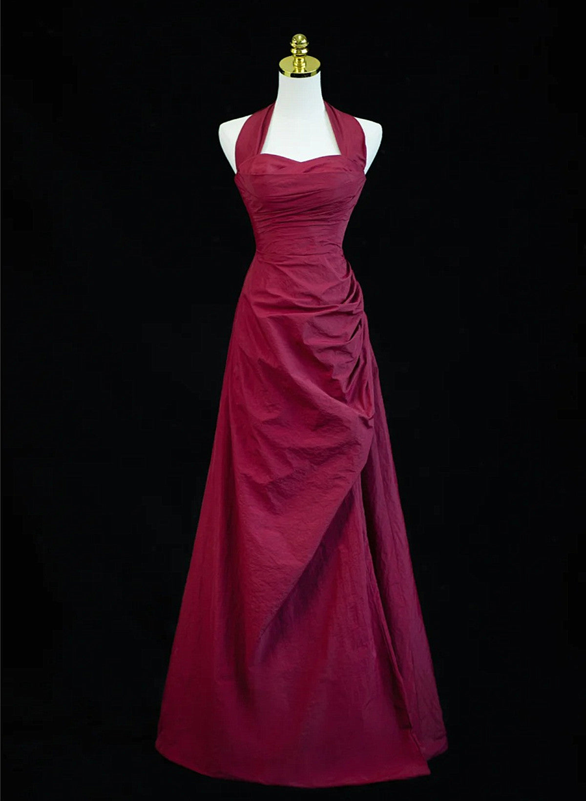 Wine Red A-Line Halter Vintage Style Prom Dress, Wine Red Long Evening Dress