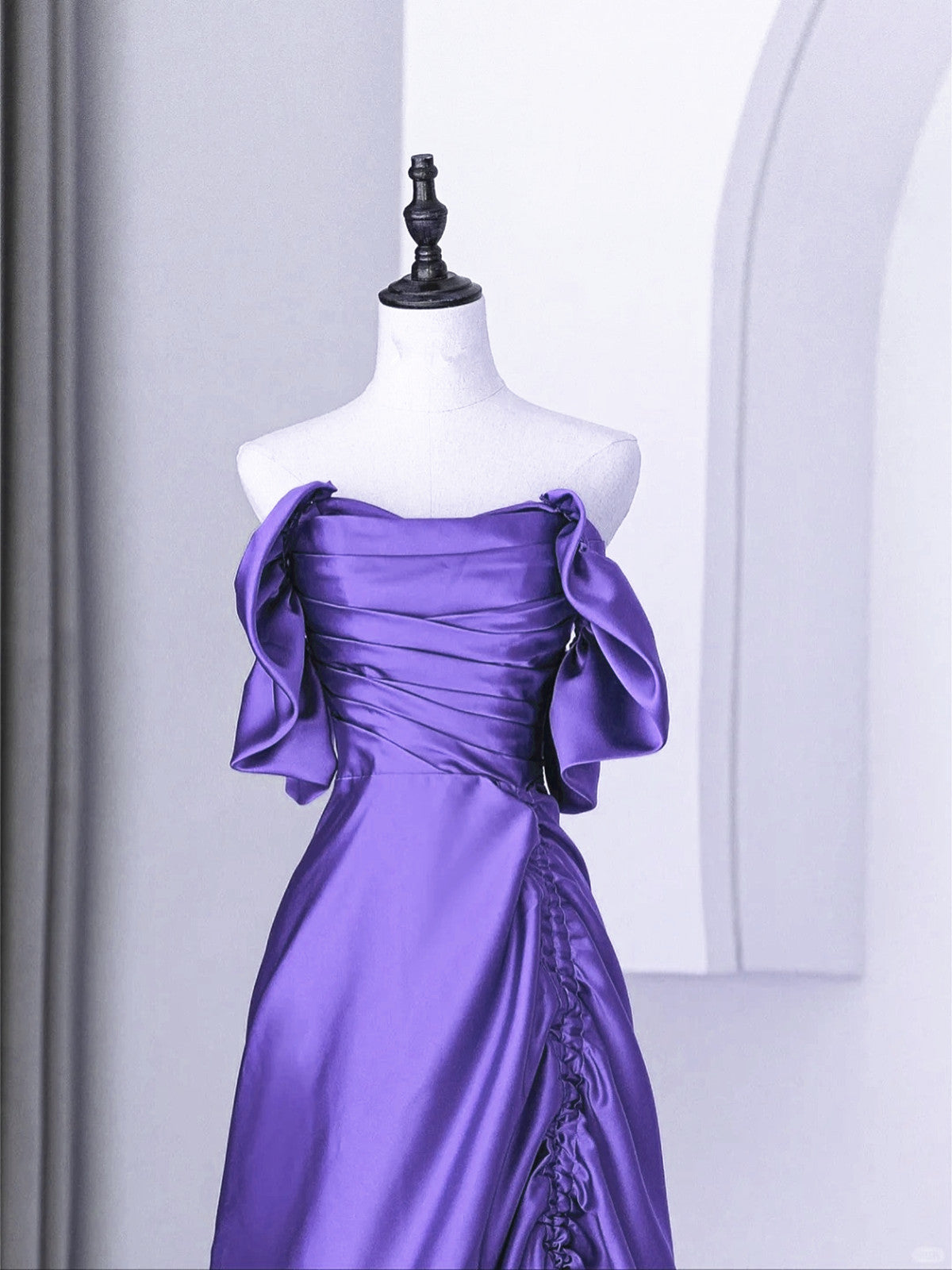 Beautiful Purple Satin Off Shoulder Formal Dress, Purple Satin Evening Dress Prom Dress