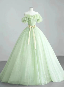 Cute Green Tulle Ball Gown Sweetheart Party Dress, Green Shiny Tulle Prom Dress