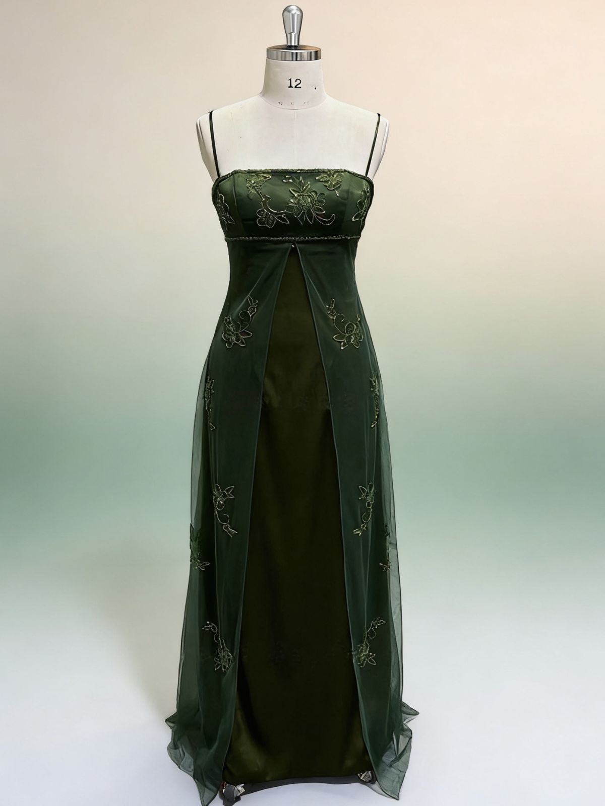 A-line Green Tulle with Beaded Straps Prom Dress, Green Long Party Dress Evening Dress