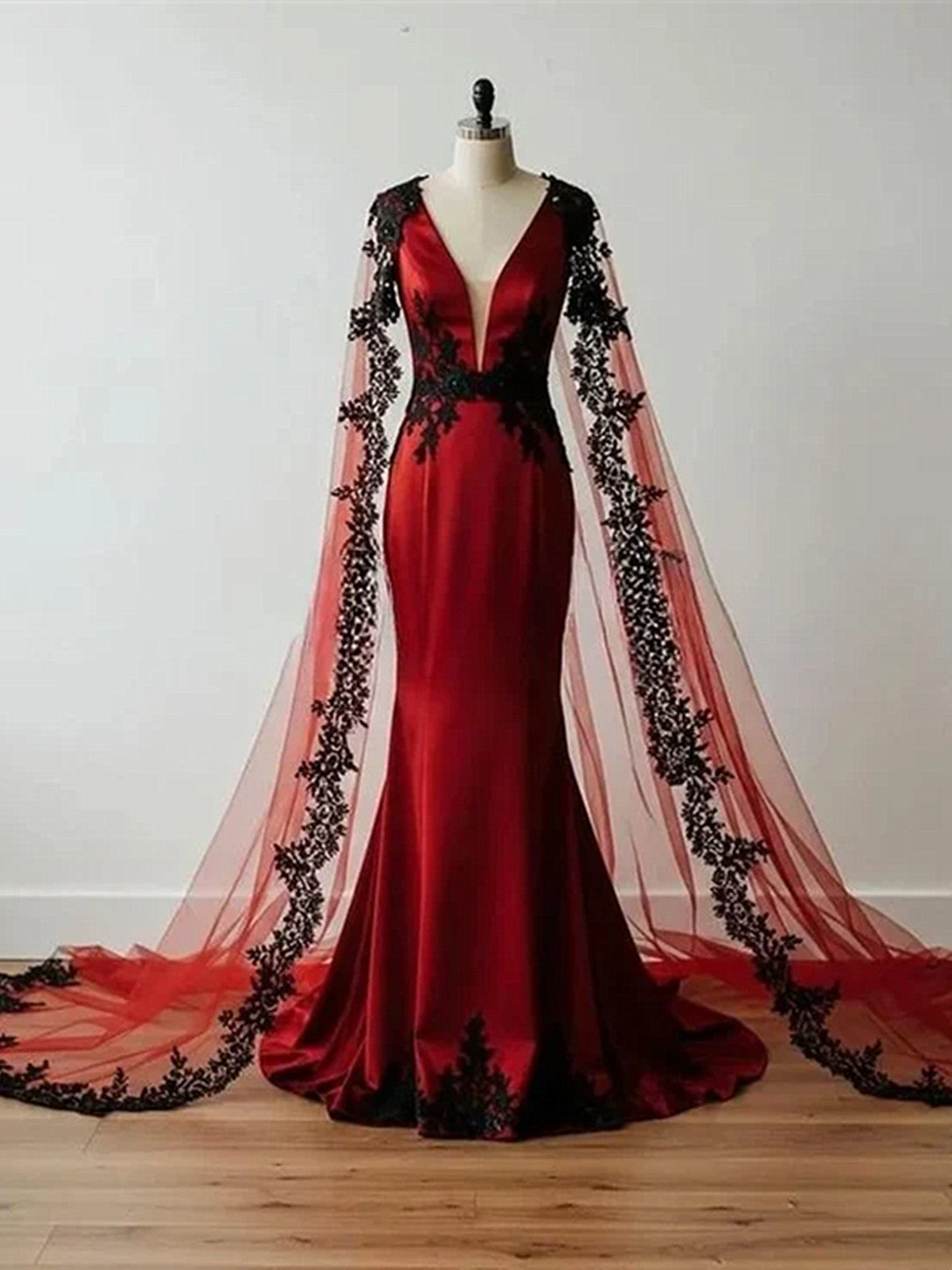 Wine Red Satin V-neckline Low Back Party Dress with Lace, Wine Red Wedding Party Dress