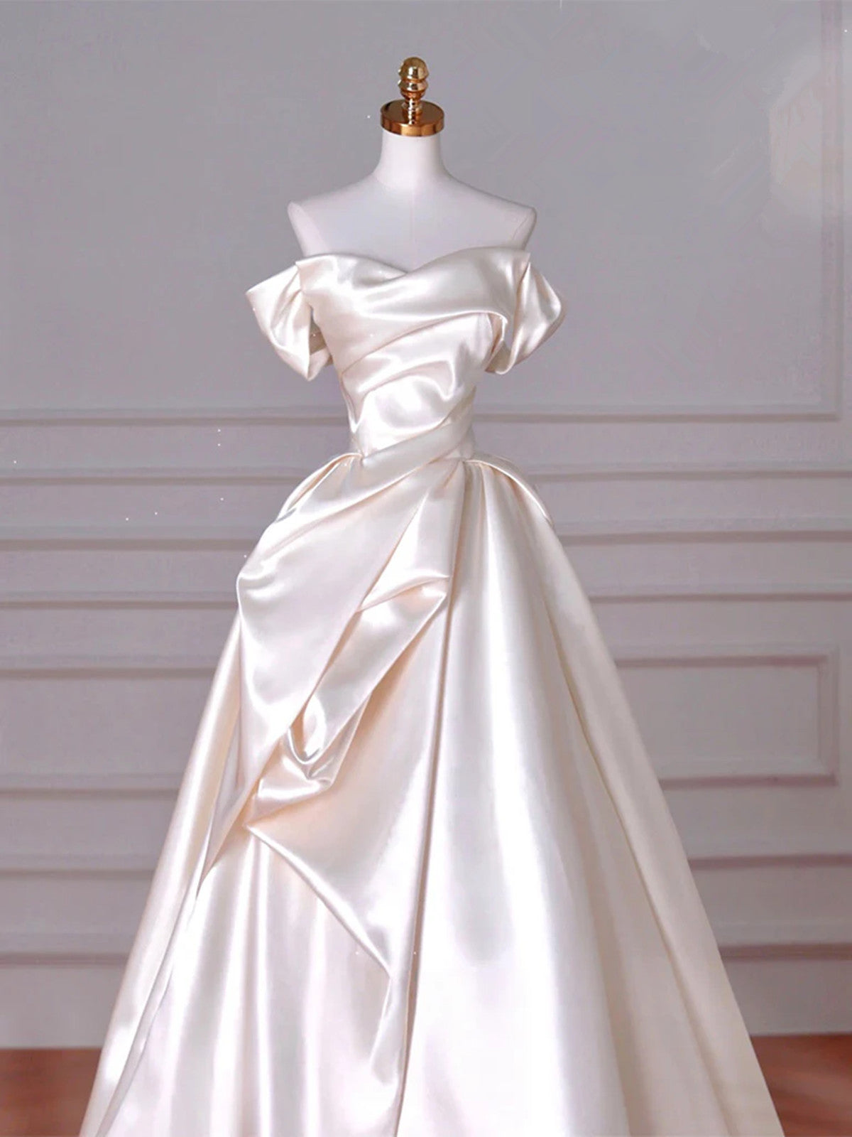 Ivory Satin Off Shoulder Sweetheart Prom Dress, Ivory Satin Long Party Dress Evening Dress