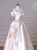 Ivory Satin Off Shoulder Sweetheart Prom Dress, Ivory Satin Long Party Dress Evening Dress