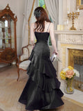 Black Scoop Mermaid Straps Long Party Dress, Black Satin Long Formal Dress Prom Dress