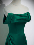 Green Satin A-line Floor Length Straps Party Dress, Green Satin Long Prom Dress