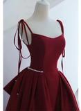 Wine Red Satin Straps Long Evening Dress, Wine Red Long Prom Dress