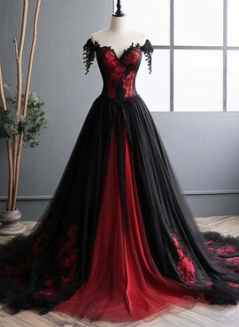 Black and Red Sweetheart with Long Formal Dress, Glam Long Prom Dress