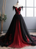 Black and Red Sweetheart with Long Formal Dress, Glam Long Prom Dress