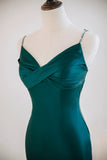 Green Satin Mermaid Straps Sweetheart Long Party Dress, Green Soft Satin Evening Dress