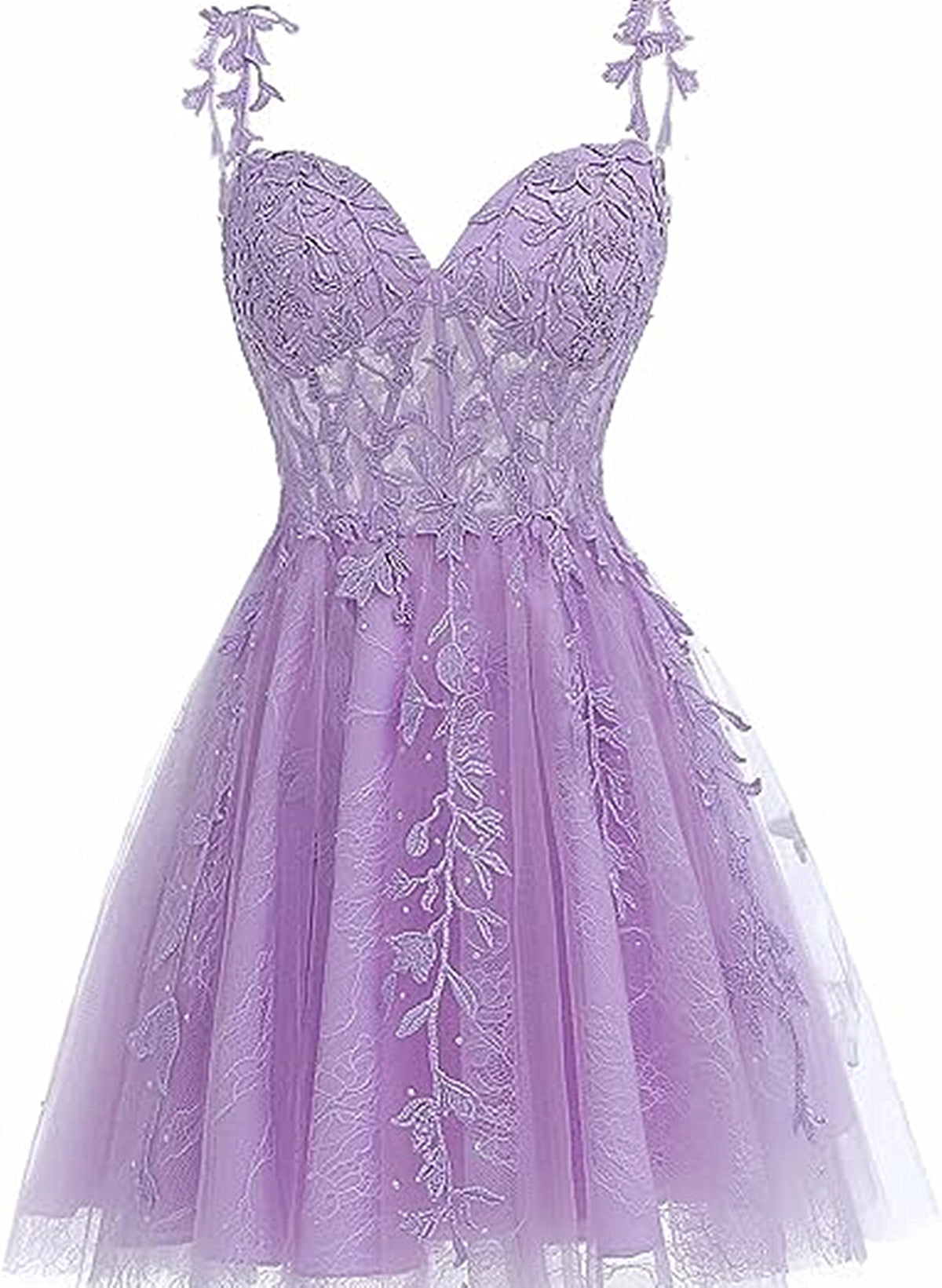 Lovely Short Tulle Sweetheart Straps Homecoming Dress, Lace Applique Short Prom Dress