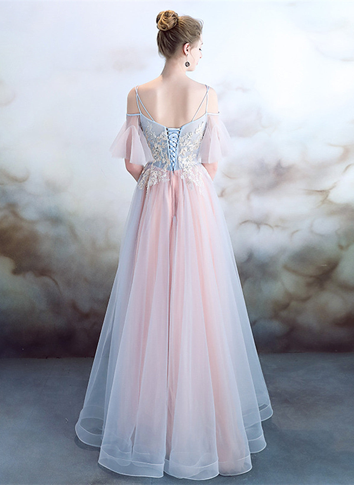 Cute Tulle Pink and Blue A-line Party Dress, Pink and Blue Prom Dress