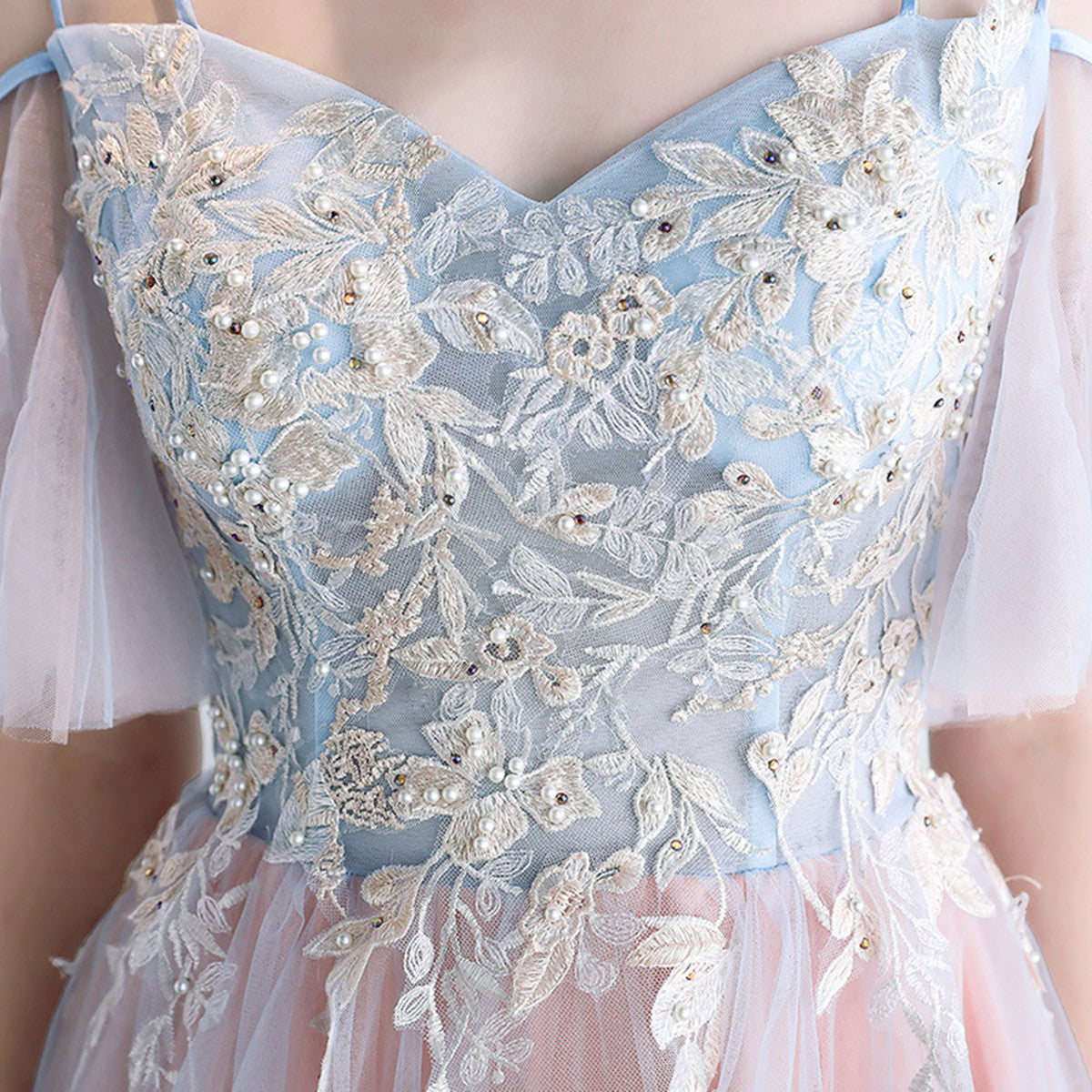Cute Tulle Pink and Blue A-line Party Dress, Pink and Blue Prom Dress