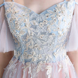 Cute Tulle Pink and Blue A-line Party Dress, Pink and Blue Prom Dress Evening Dress