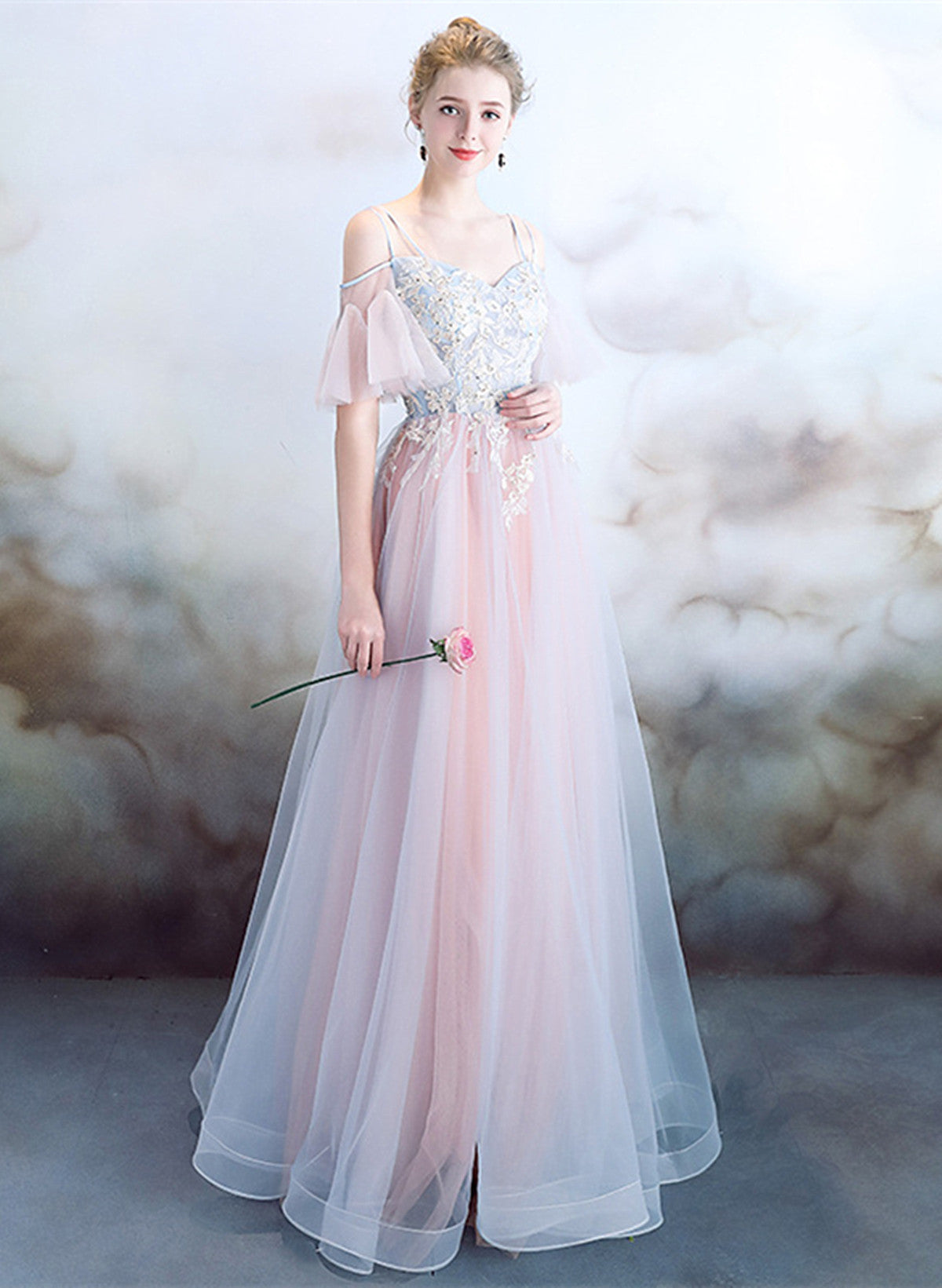 Cute Tulle Pink and Blue A-line Party Dress, Pink and Blue Prom Dress