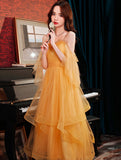 Lovely Yellow Tulle Beaded Straps Sweetheart Party Dress, Tulle Short Homecoming Dress