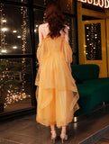 Lovely Yellow Tulle Beaded Straps Sweetheart Party Dress, Tulle Short Homecoming Dress