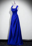 Royal Blue Satin A-line Simple Long Party Dress, Royal Blue Satin Floor Length Prom Dress