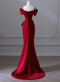 Wine Red Satin Off Shoulder Long Evening Dress, Wine Red Formal Dress Prom Dress