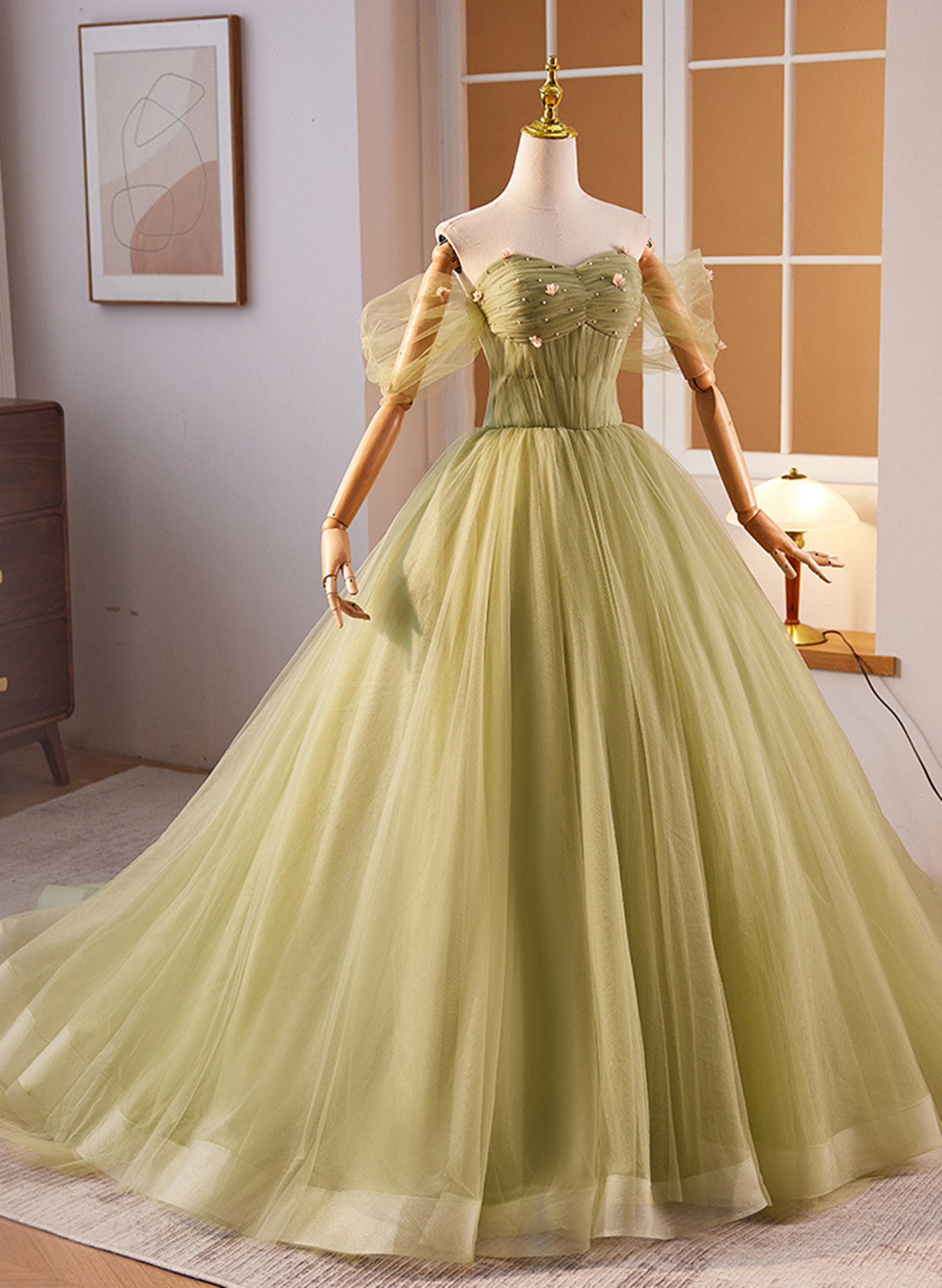 Lovely Green Sweetheart  Ball Gown Evening Dress, Green Prom Dress Sweet 16 Dress