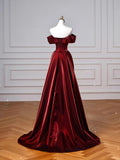 Wine Red Sweetheart Floor Length Party Dress, Off Shoulder Wine Red Satin Prom Dress